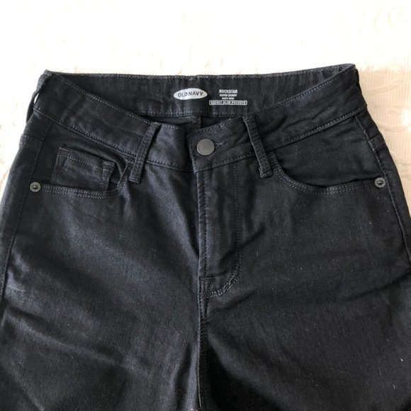 OLD NAVY Black ROCKSTAR SUPER SKINNY HIGH RISE SECRET SLIM POCKETS Size 0 NEW - Picture 1 of 5
